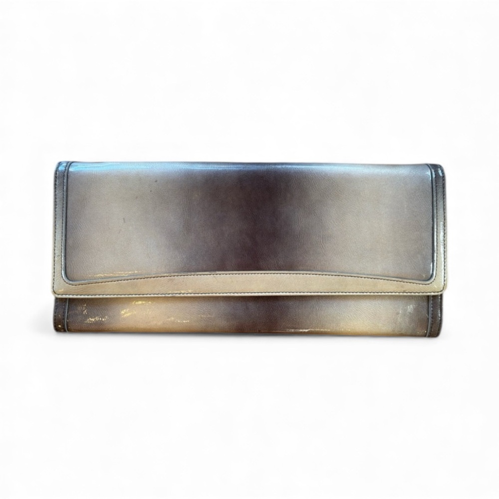 TUSK Luxury Gray Gradient Leather Convertible Wristlet Clutch Ombre